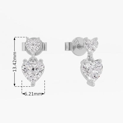 Sterling Silver Dual Heart Gold Dangle Earrings
