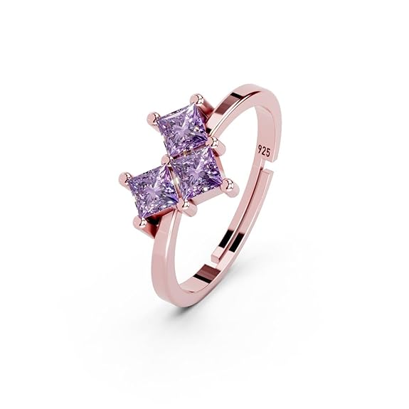Silver Ring with Purple Stone in 925 Pure Sterling Silver Adjustable Elegant Style
