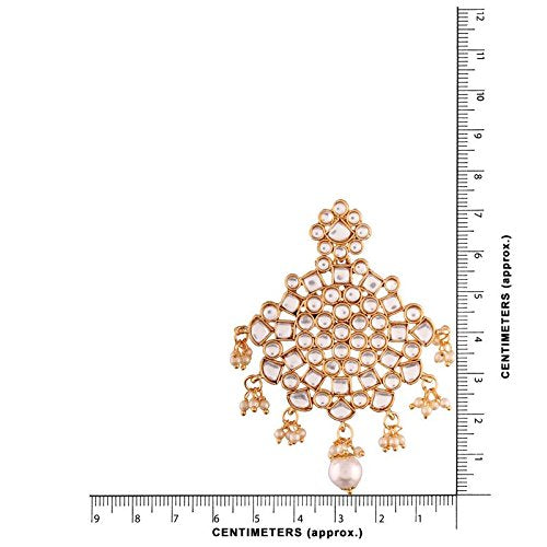 Diamond Mang Tika Style in Gold Plated Kundan & Pearl Earring Set