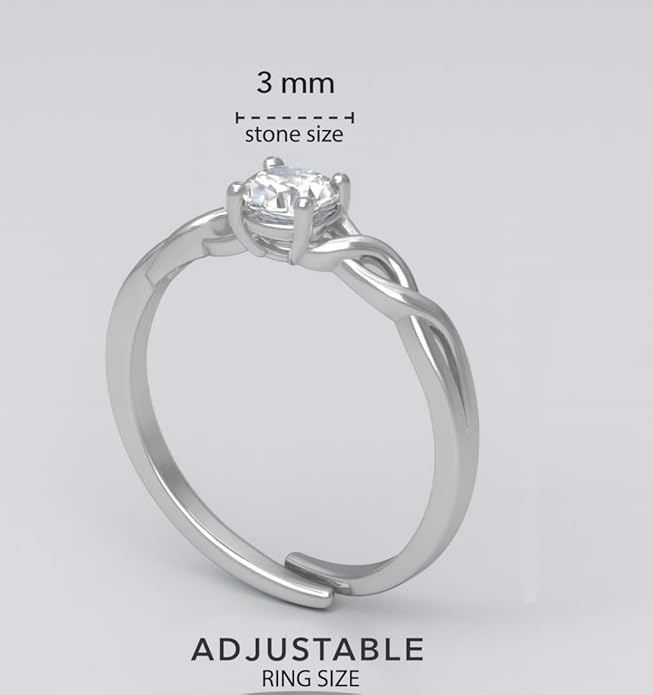 Engagement Rings for Women in Pure Silver Solitaire Modern Adjustable Design