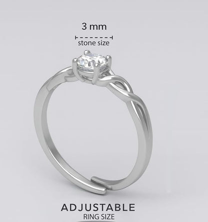 Engagement Rings for Women in Pure Silver Solitaire Modern Adjustable Design