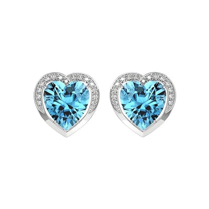 Heart Diamond Earrings in 925 Sterling Silver with Sky Blue Zirconia Design