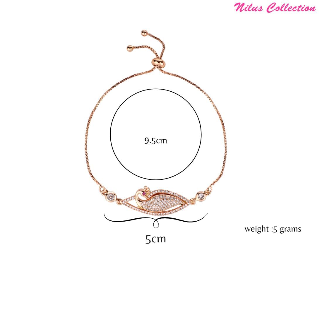 Adjustable Diamond Crystal Rose Gold Charm Bracelet