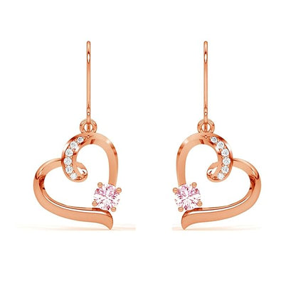 Pink Heart Jewelry Set in Sterling Silver Pendant and Earring Design with Rose Gold Plated Swiss Zirconia