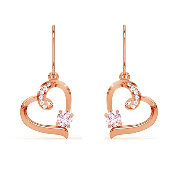 Pink Heart Earring in Sterling Silver Pendant Design with Rose Gold Plated Swiss Zirconia