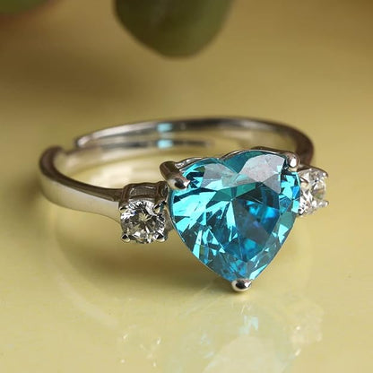 Silver Proposal Ring Heart Stone Ring with Adjustable Band
