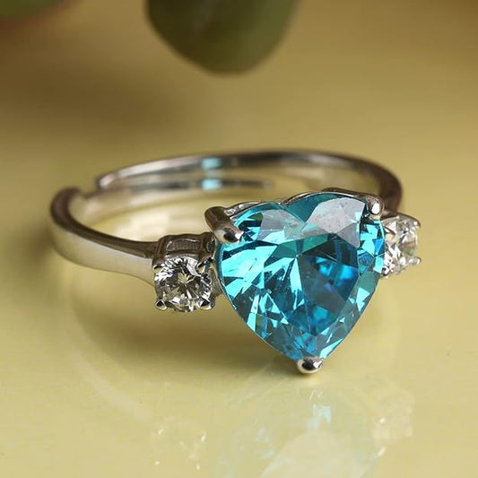Silver Proposal Ring Heart Stone Ring with Adjustable Band