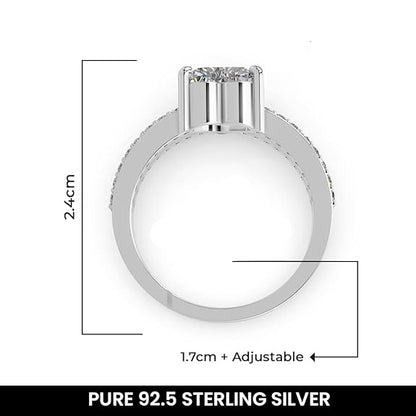 Silver Heart Ring with Diamonds in 925 Pure Sterling Silver Adjustable Design