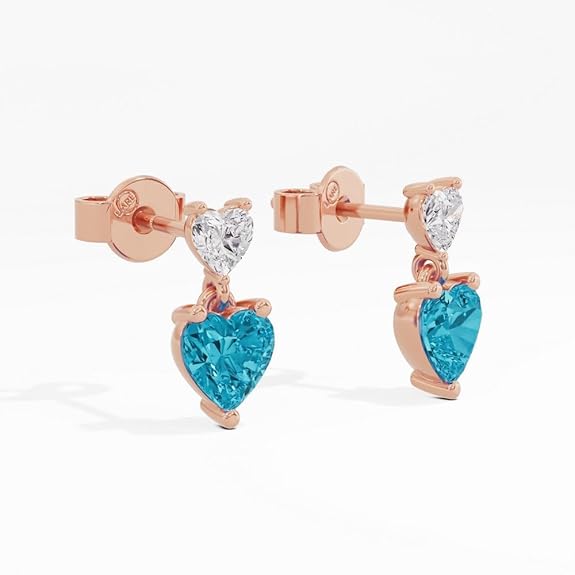 Sterling Silver Dual Heart Gold Dangle Earrings