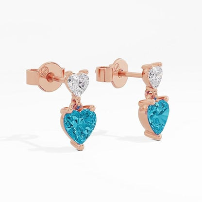 Sterling Silver Dual Heart Gold Dangle Earrings