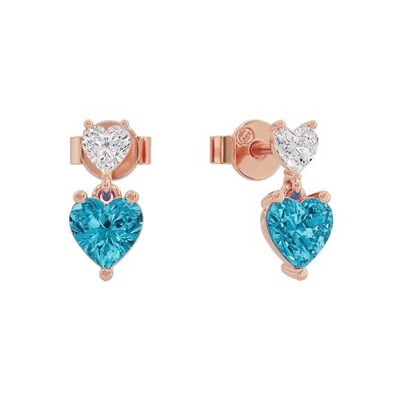Sterling Silver Dual Heart Gold Dangle Earrings