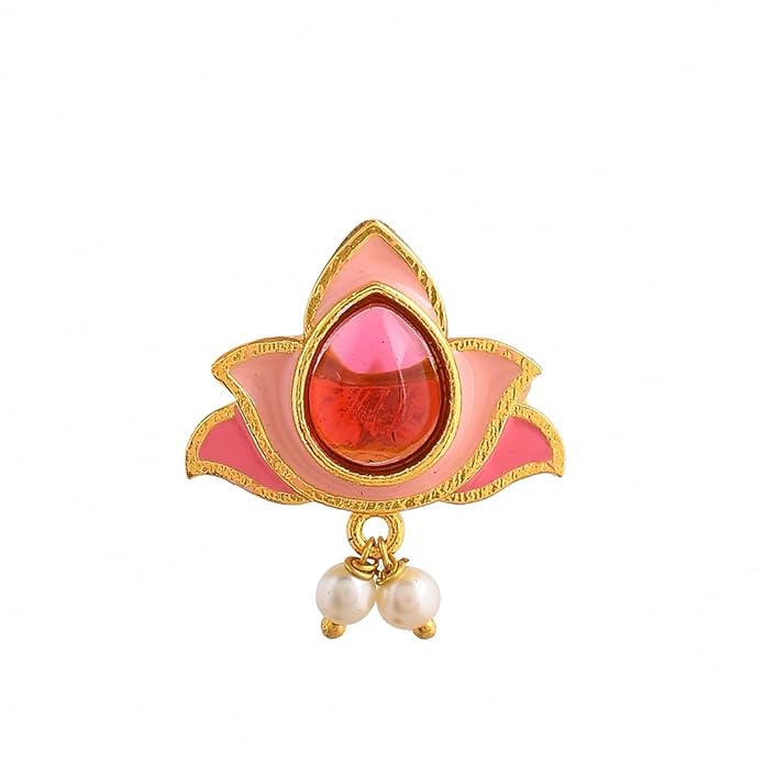 Pink Stone Pearl Kundan Ring