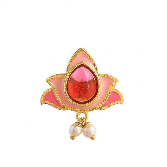 Pink Stone Pearl Kundan Ring
