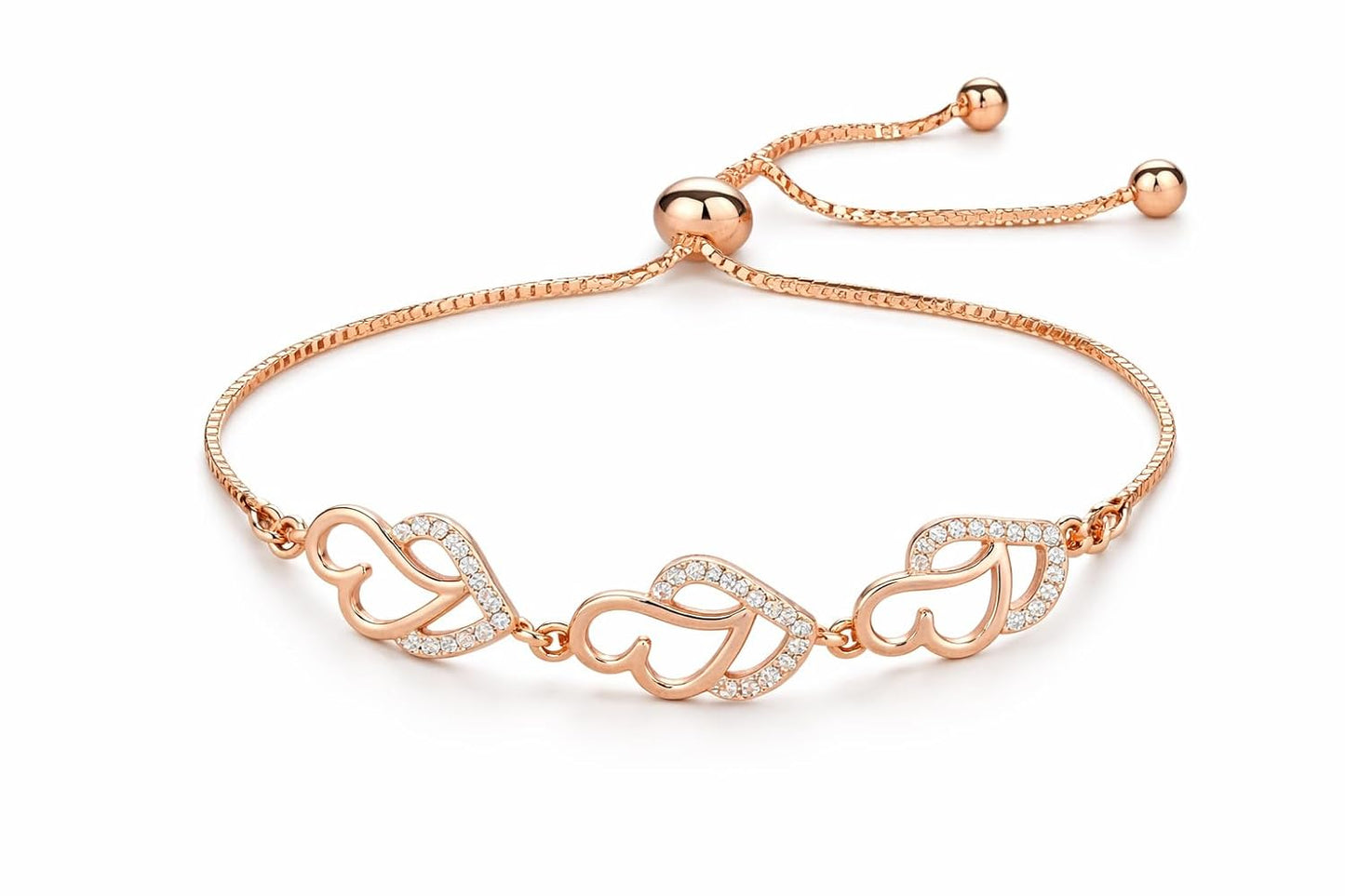 Adjustable Diamond Crystal Rose Gold Charm Bracelet
