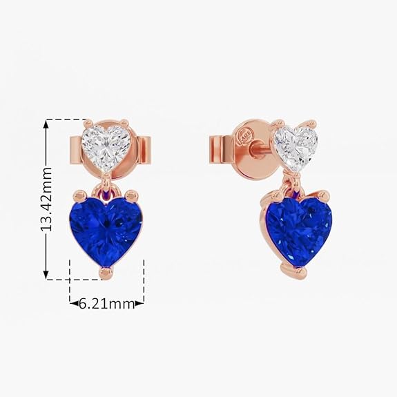 Sterling Silver Dual Heart Gold Dangle Earrings