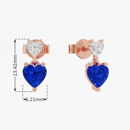 Sterling Silver Dual Heart Gold Dangle Earrings