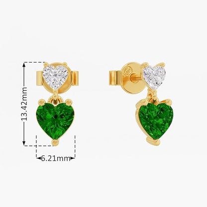 Sterling Silver Dual Heart Gold Dangle Earrings