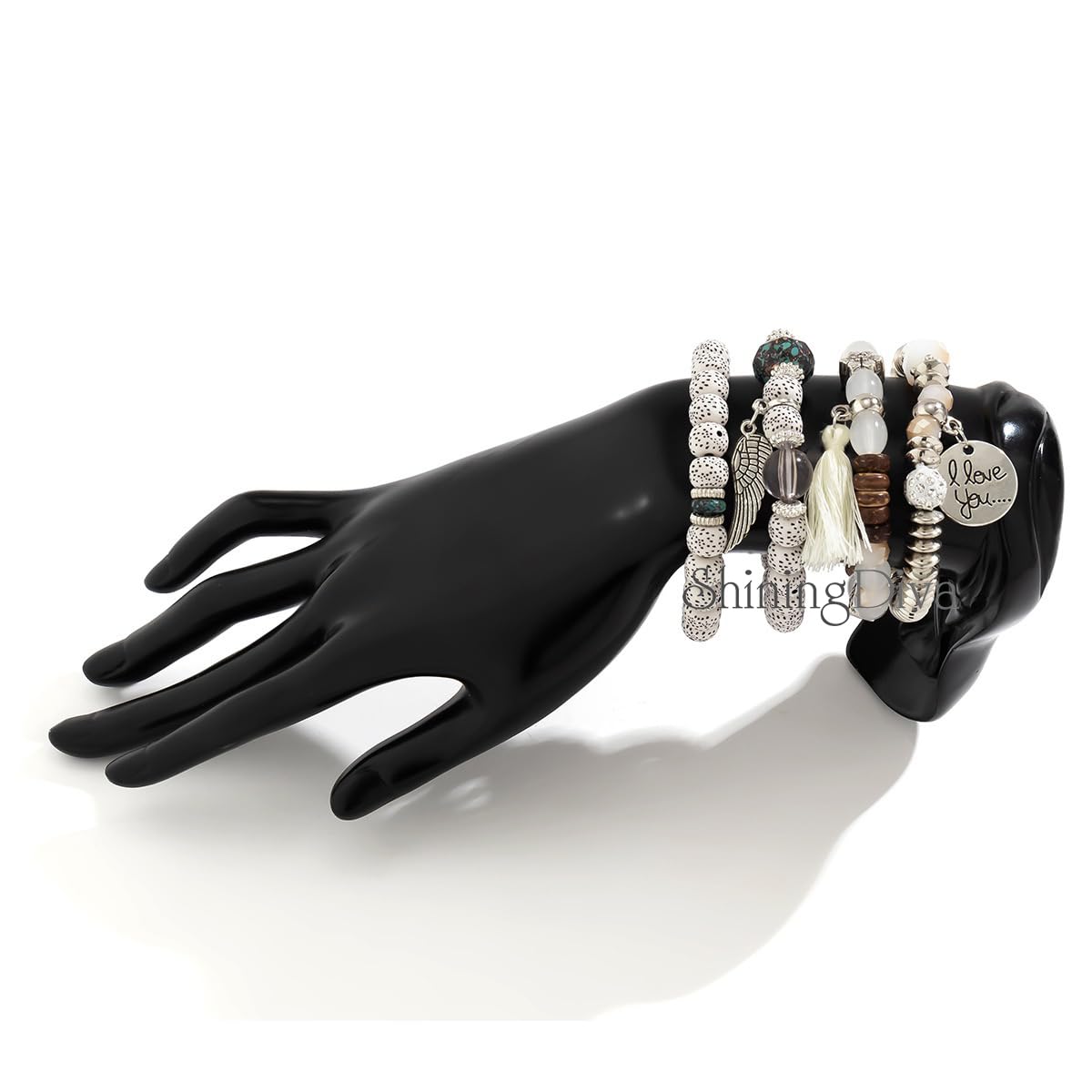 Bohemian I Love You Feather Charm Beaded Multilayer Bracelet for Women & Girls