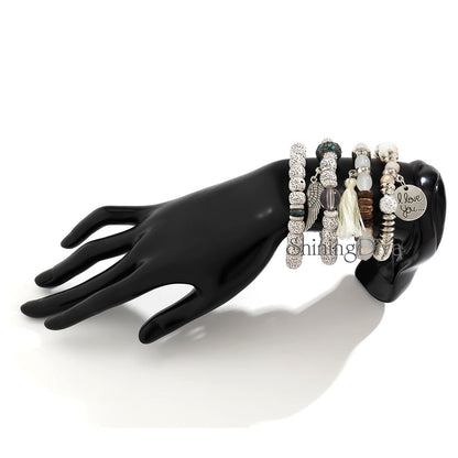 Bohemian I Love You Feather Charm Beaded Multilayer Bracelet for Women & Girls