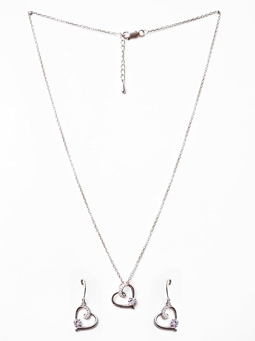 Pink Heart Jewelry Set in Sterling Silver Pendant and Earring Design with Rose Gold Plated Swiss Zirconia