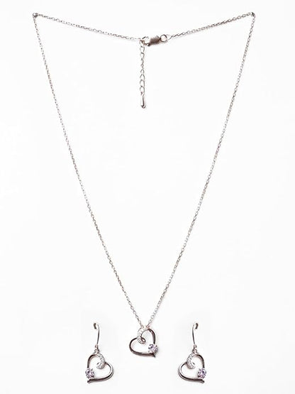 Pink Heart Jewelry Set in Sterling Silver Pendant and Earring Design with Rose Gold Plated Swiss Zirconia