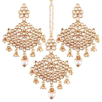 Mang Tikka Set in Gold Plated Kundan & Pearl Traditional Earring Design