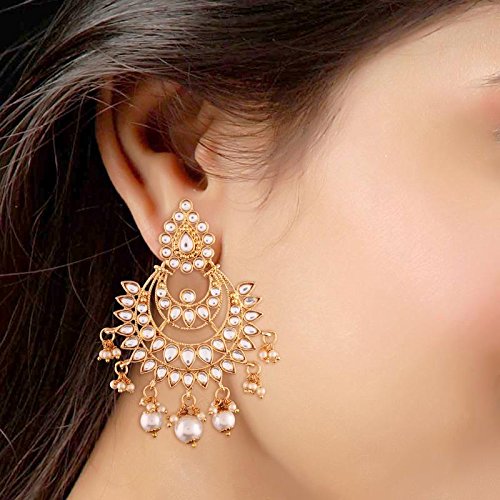 Earrings Set with Maang Tikka in Gold Plated Kundan & Pearl Traditional Design