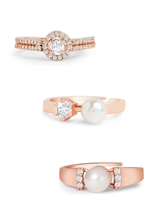 Rose Gold Cubic Zirconia Rings Set of 3