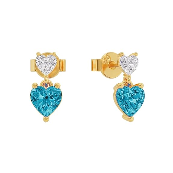 Sterling Silver Dual Heart Gold Dangle Earrings