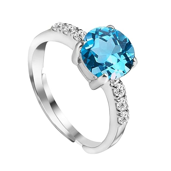 Red Heart Silver Ring in 925 Sterling Silver Round Stone Design with Adjustable Band