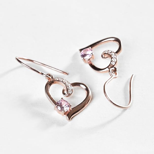 Pink Heart Jewelry Set in Sterling Silver Pendant and Earring Design with Rose Gold Plated Swiss Zirconia