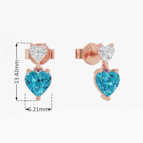 Sterling Silver Dual Heart Gold Dangle Earrings