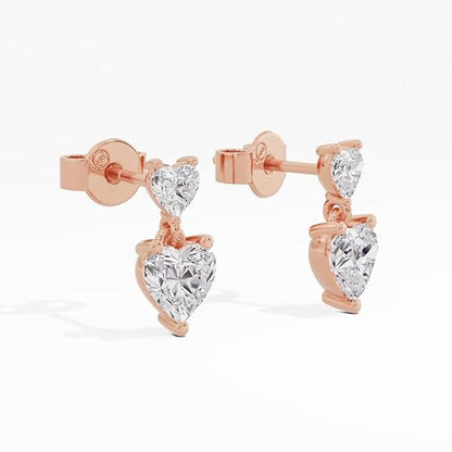 Sterling Silver Dual Heart Gold Dangle Earrings