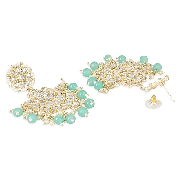 Dulhan Mang Tika in Gold Plated Traditional Kundan & Faux Pearl Chandbali Earring Set