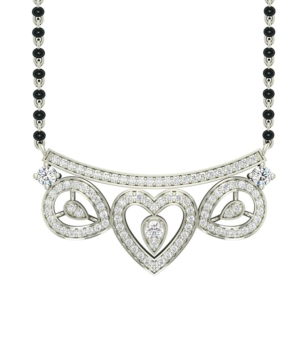 Daily Wear Mangalsutra in 925 Sterling Silver Lightweight Stone Studded Platinum Plated Design