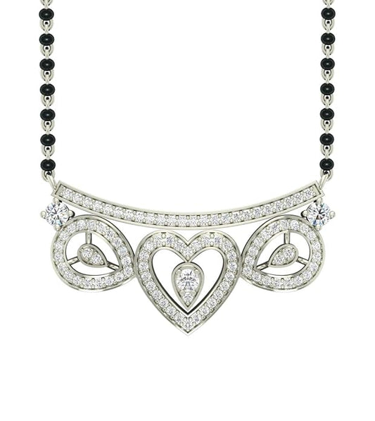Daily Wear Mangalsutra in 925 Sterling Silver Lightweight Stone Studded Platinum Plated Design