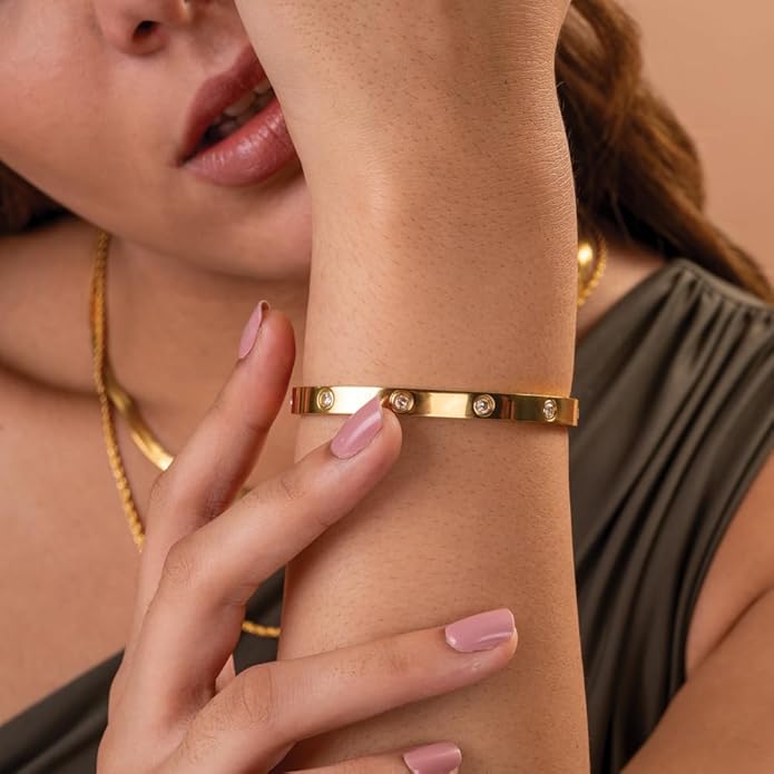 18K Gold Plated Crystal Love Bangle - Rose Gold