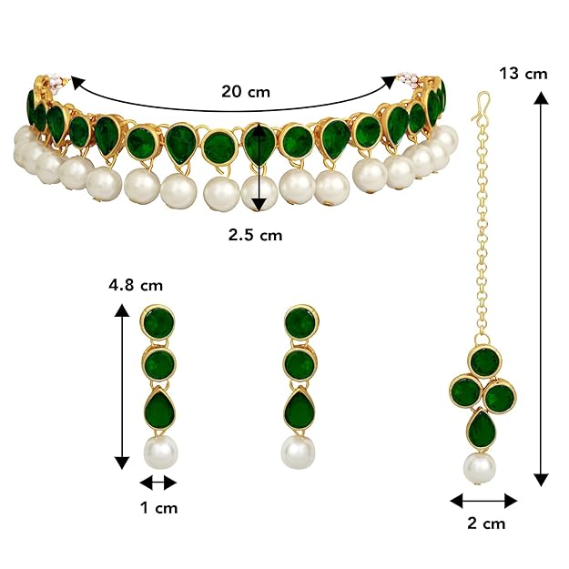 Kundan Jewellery Set in Traditional Kundan and Pearl Choker Necklace with Earrings and Maang Tikka Jewellery Set for Women and Girls