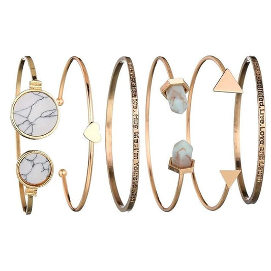 Set of 6 Multilayer Cuff Bangle Bracelet for Women and Girls