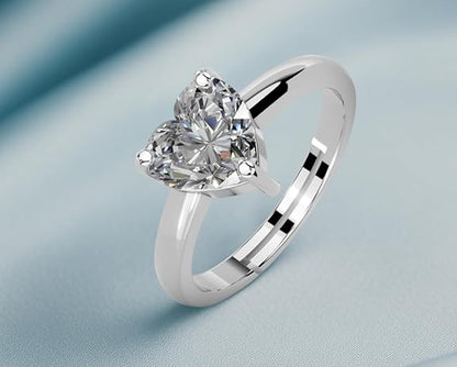 Silver Diamond Heart Ring in 925 Pure Sterling Silver Adjustable Elegant Design