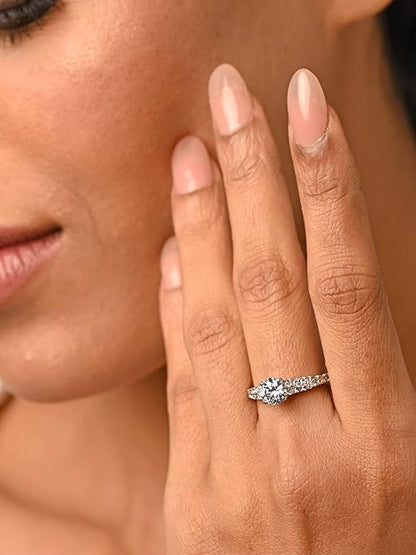 Silver Diamond Rings in Pure 925 Sterling Silver Solitaire Design with Adjustable Adjustable Band