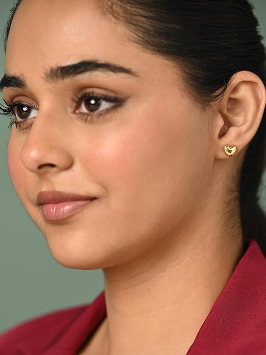Gold Stud Earrings Heart in Sterling Silver Stella Design with Gold Plated Finish