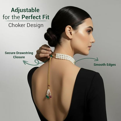 Pearl Choker Necklace in Gold Plated Traditional Stone and Pearl Choker Necklace Jewellery Set for Women