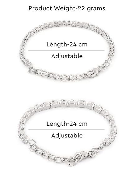 Silver Tennis Bracelet with Contemporary Cubic Zirconia Design (Set of 2)