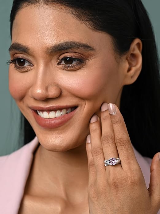 Silver Engagement Pink Solitaire Ring for Women
