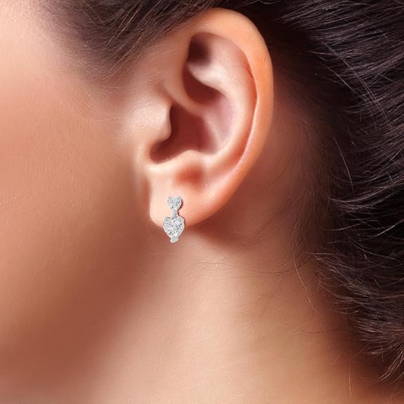 Sterling Silver Dual Heart Gold Dangle Earrings