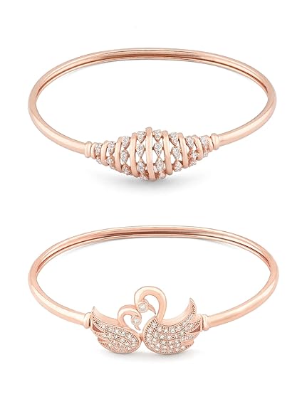 Rose Gold Bracelet Charm with Cubic Zirconia Contemporary Kada (Set of 2)