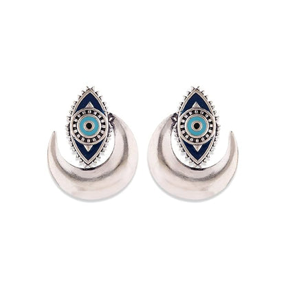 Silver Studs for Women in Evil Eye Crescent Oxidised Design