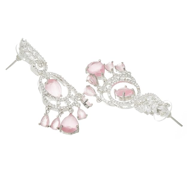 American Diamond Oval Leaf Drop Earrings