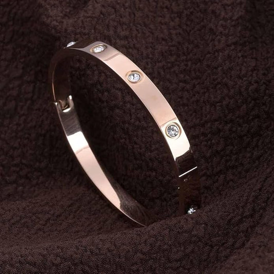 18K Gold Plated Crystal Love Bangle - Rose Gold
